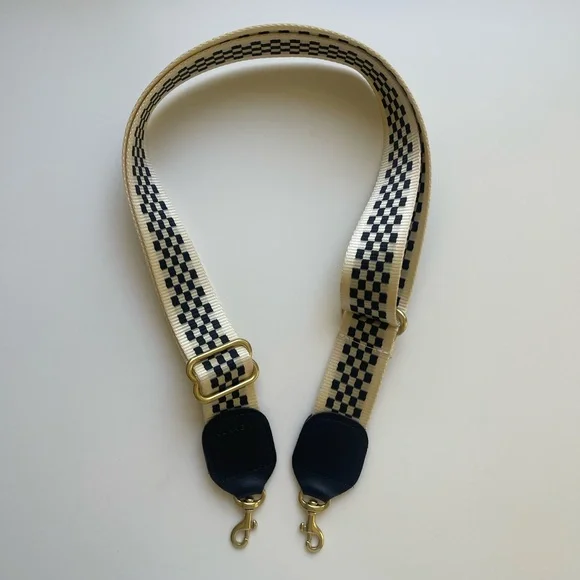 Clare V Adjustable Strap, Black | Cream Checker with Black Tabs, Nearly New! - Picture 3 of 8
